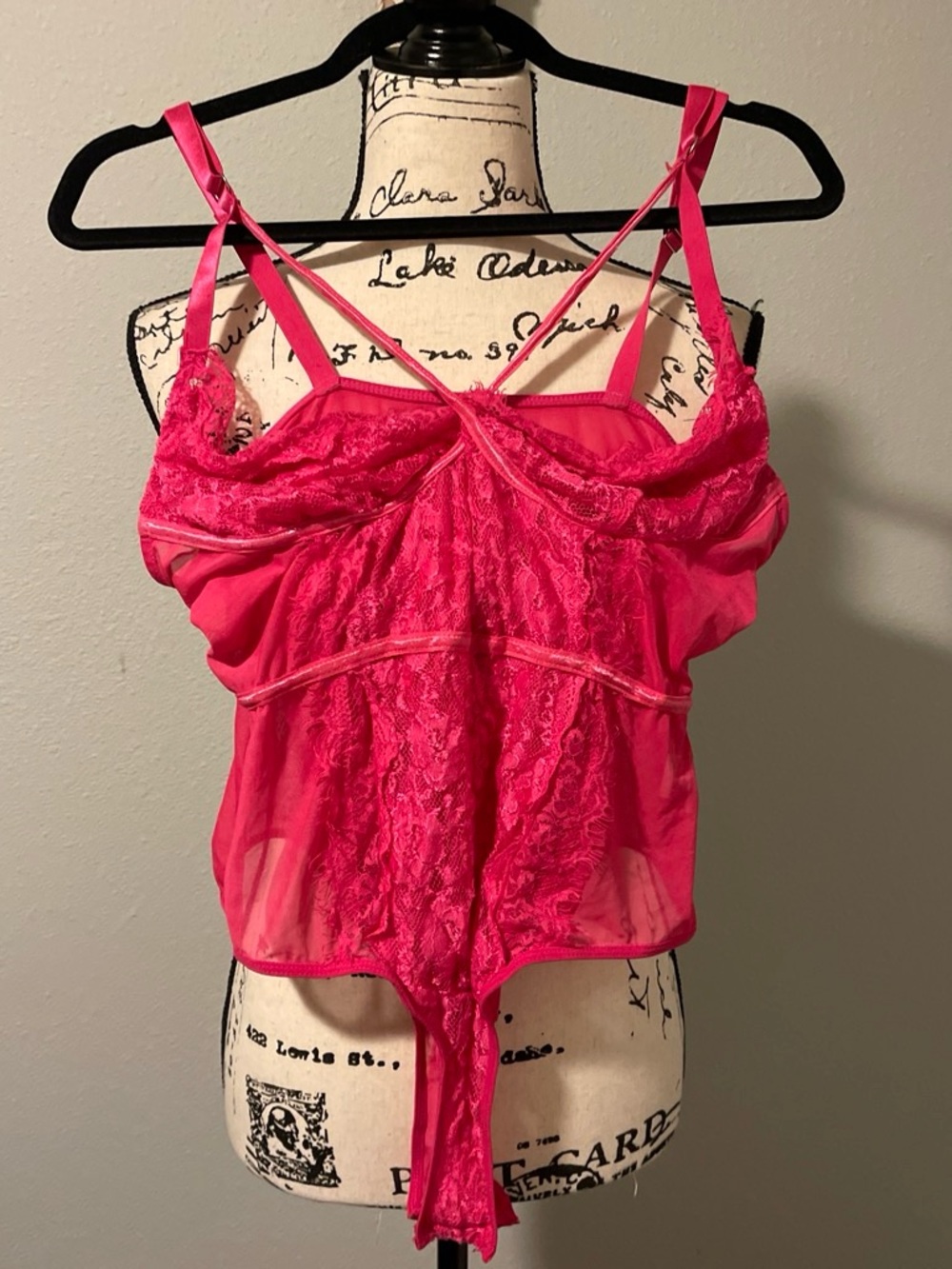 Hot Pink Lace Sheer Chemise Bodysuit